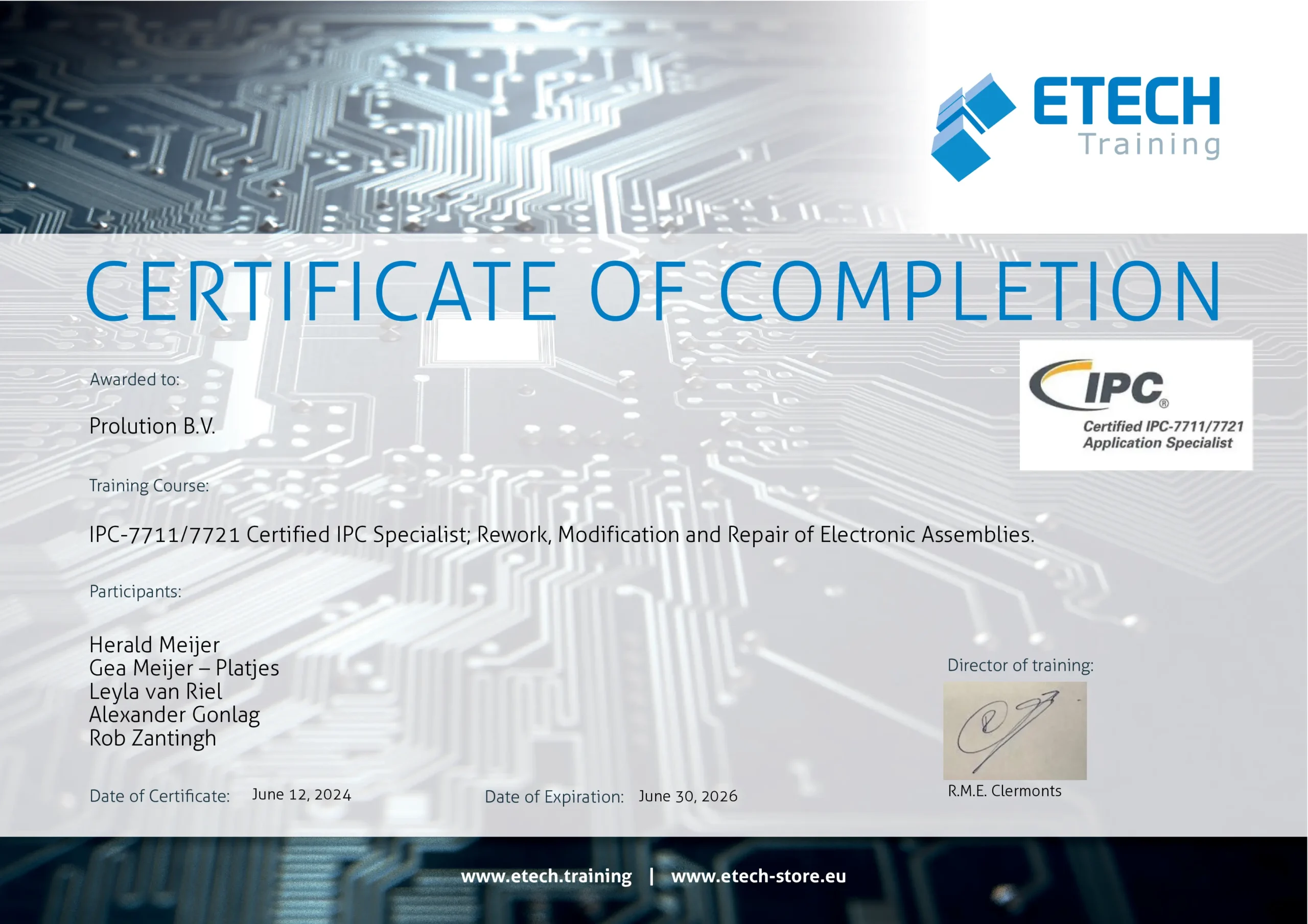 Zertifikat IPC Prolution Hoogeveen