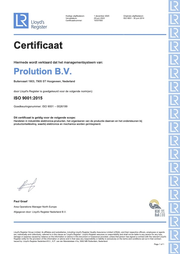 Zertifikat ISO9001 Prolution Hoogeveen